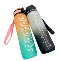 Bouteille d'eau de sport en plastique réutilisable sans BPA de grande capacité 32oz/350/500/750/1000ml avec marqueur de temps pour la motivation