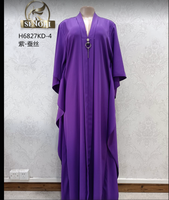 Abaya Wanita Bergaya Retro Manis dengan Saku, Ruffle, Motif Leopard, Warna Solid, Lengan Bubble, Bahan Bernapas, Gaya Kasual