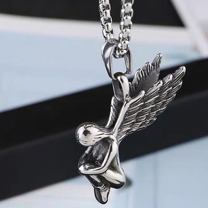 Collier pendentif aile d'ange triste en acier inoxydable, bijoux féminins de mythologie religieuse - Product Image 3