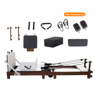 Machine de Pilates Reformer Pliante de Luxe en Noyer, Qualité Studio Professionnelle, Lit Pliable en Bois Foncé
