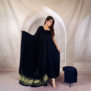 Black Layered Abaya <b>Dress</b> <b>Plus</b> <b>Size</b> Islamic Long <b>Dress</b> Square Neck Muslim Women Apparel - Product Image 1