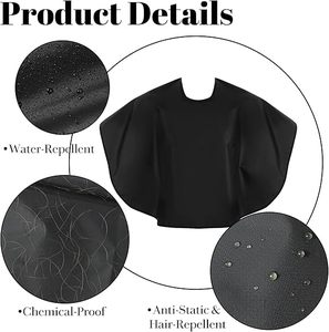 Cape de <span class=keywords><strong>Coiffeur</strong></span> Personnalisée avec Logo, Coupe Parapluie, pour Salon de Coiffure, Institut de Beauté, Maquillage, Cape Courte Noire, Bavette pour Teinture Capillaire - Product Image 4