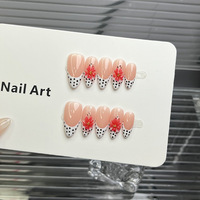 TSZS Faux Ongles à Presser de Luxe Faits Main, Amande Sculptée 3D Florale, avec Perles et Clous Dorés, French Manucure, Vente en Gros