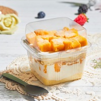 IMEE Gobelet carré en plastique transparent épaissi de 300 ml pour mousse, dessert, crème brûlée, en PP, avec couvercle, pour pudding et lait
