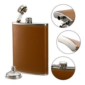 Personalized Hip Gift <b>Small</b> Capacity 8 Oz Leather Cover Stainless Steel Whisky <b>Flask</b> Set for Men - Product Image 5