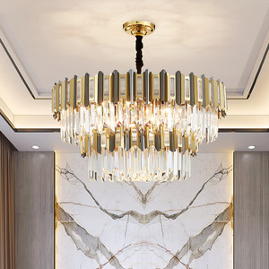 Crystal Chandelier Gold Finish E26 Bulb Base 3500K Warm White <b>LED</b> Adjustable Height 5-Year Warranty Drum Shape Pendant <b>Light</b> - Product Image 4