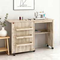 Table de couture moderne pliante en bois avec 3 boîtes de rangement et étagères Station d'artisanat roulante Machine à coudre pour salon et villa