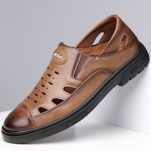 Chaussures bateau pour hommes en cuir véritable, respirantes, à bout fermé, avec semelle extérieure en caoutchouc et semelle intermédiaire en EVA, idéales pour l'été - Product Image 5