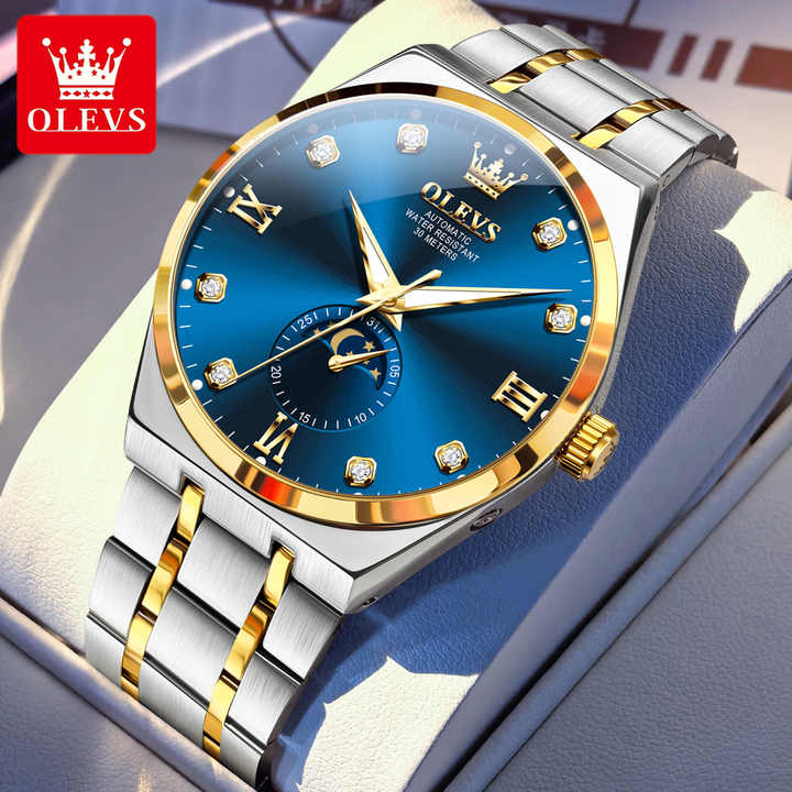 OLEVS 7069 nouveauté montre mécanique pour homme de marque authentique bracelet en acier inoxydable lumineux Phase de lune design de montre d'affaires