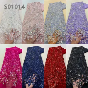 CHOCOO Hor Selling White Luxury Sequence Lace Fabric For African Multi-colors Fashion Embroidery Women's Floral Lace Fabric