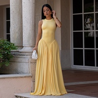 Robe Longue Décontractée pour Femme 2026, Élégante pour le Quotidien et les Soirées, Mode Estivale, Col Rond, Débardeur Froncé, Sans Manches, Taille Haute, Couleur Unie