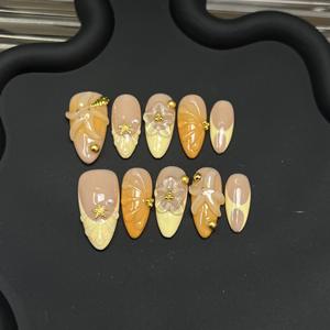 Uñas postizas europeas y americanas con diseño de estrella de mar, cortas, almendradas, color azul con efecto de onda de agua 3D, estilo francés, cobertura completa, con pegamento, 10 unidades, ABS - Product Image 2