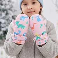 Sarung Tangan Ski Anak Musim Dingin Bermotif Dinosaurus, Termal Fleece Anti Selip untuk Bermain Salju di Luar Ruangan