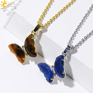 <span class=keywords><strong>CSJA</strong></span>-Pendentif ras du cou en acier inoxydable plaqué or, pierre naturelle de guérison, collier papillon en cristal pour femmes, bijoux H158 - Product Image 2