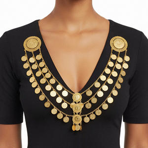 Collar de Cadena con Múltiples Capas y Borlas de Monedas, Estilo Hip Hop, Joyería de Moda Kaimei <span class=keywords><strong>2026</strong></span>, Collar Retro con Doble Broche, Cadena Corporal de Aleación Dorada - Product Image 1
