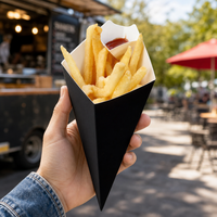 Porte-frites et crêpes en papier kraft noir, imprimé, imperméable, biodégradable, écologique, réutilisable, à paroi simple