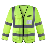 Veste de sécurité réfléchissante à manches longues travailleurs de l'assainissement gilet de poche multi-bouche matériau réfléchissant fluorescent haute visibilité