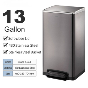 Hotel high quality luxury home kitchen stainless steel soft close step on 13 gallon rubbish bin garbage box trash can with pedal
