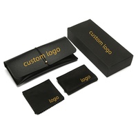 Étui à lunettes en cuir PU souple personnalisé avec logo d'usine OEM, sac de rangement à cordon et bouton, boîte d'emballage, chiffon de nettoyage