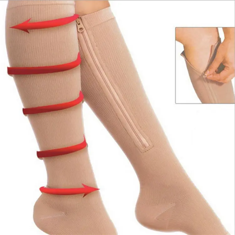 Medico Anti Varicose Vene Circolazione del Sangue Al Ginocchio Calze Toeless Cerniera Calze A Compressione