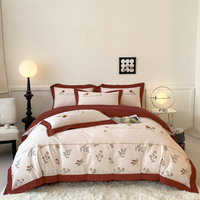 Ensemble de literie de luxe en coton pur, écologique, de haute qualité, avec broderie de motifs floraux roses, blanc laiteux, à haute densité, frais et biologique