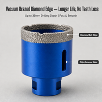 Kit de forets diamantés brasés sous vide M14, adapté au marbre, au granit, aux carreaux de céramique et au kit de scies cloches pour maçonnerie sèche en céramique, bleu