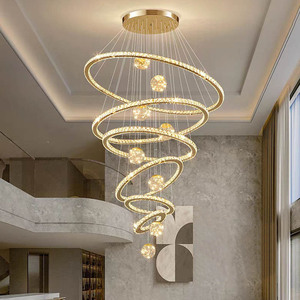 โคมไฟระย้าคริสตัลหรูหราสำหรับวิลล่าห้องนั่งเล่นสูงสองเท่าโคมไฟระย้า LED โคมไฟระย้าติดเพดานสำหรับอพาร์ทเมนต์ - Product Image 1