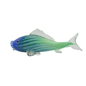نحت زجاجي مميز مصنوع يدويًا على شكل سمكة مورناؤ مُزين بنقشة حيوانات سمكة منفوخة ملونة زينة للمنزل تماثيل فنونية