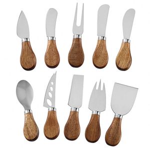 Juego de Cuchillos para Queso y Mantequilla de Acero Inoxidable con Mango de Madera, Cuchillo y Tenedor para Cortar Queso, Mantequilla y Pastel con Logotipo Personalizado - Product Image 3