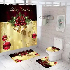 Cortina de ducha de alta calidad, juego de 12 ganchos de plástico, cortina de ducha de Navidad 3D de poliéster