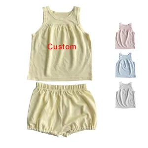 Custom Bamboe Baby Meisje Kleding Sets T-shirts En Shorts Sets Mouwloze Zomer Kids Baby Pyjama