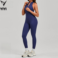 Combinaison de sport moulante une pièce pour femme, avec demi-fermeture éclair, dos ajouré, effet push-up fessier froncé, pour yoga, course et fitness