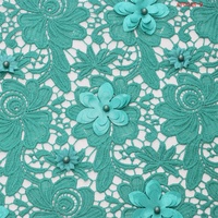 Tissu en dentelle guipure brodée 100 % polyester soluble dans l'eau, motif floral 3D, vente en gros