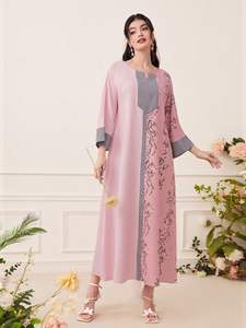 Été/Automne Robe modeste à col en <span class=keywords><strong>V</strong></span> Robe New Retro Spliced Printed Middle Eastern Muslim Fashion Ready Eid - Product Image 5