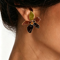 Nouvelle Arrivée Boucles d'Oreilles Clous Émail Contraste de Couleurs Fleur Pétale Coloré Strass Mode Polyvalentes pour le Quotidien