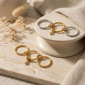 Anillos Impermeables Que No Se Deslustran, Chapados en Oro PVD de 14k y 18k, Anillos Apilables de Acero Inoxidable 316L con Circonita para Mujer - Product Image 2