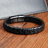 Nouveau design de bijoux de luxe de haute qualité pour hommes, fermoir magnétique tressé vintage, bracelet en cuir noir pour hommes