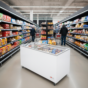 Congélateur horizontal commercial pour supermarché avec couvercle en verre, refroidissement par air, 672 L, température unique, pour crème glacée, 2 portes - Product Image 3