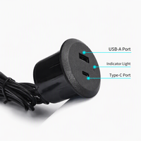 Prise de courant encastrable USB ronde pour bureau, chargeur 5V/2A USB/Type-C intégré pour lit, canapé, table, fournitures électriques