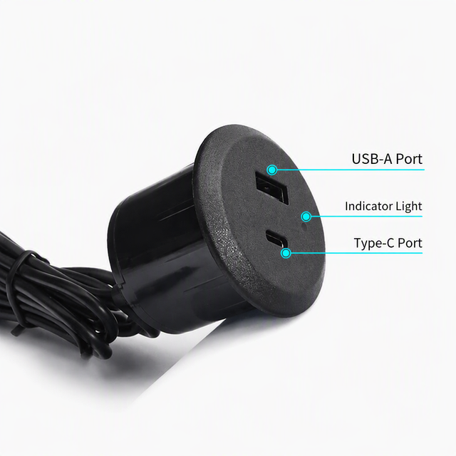 Round Socket USB Plug Desk Power Grommet Outlet Charger 5V/2A USB/Type-C Embedded Mounted Into Bed Sofa Table Electric Supplies