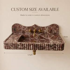 Vasque en marbre Rosso Levanto cannelé poli, facile à nettoyer, en pierre naturelle, à trou unique, pour salle de bain - Product Image 3