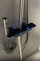 Ensemble de douche thermostatique en acier inoxydable et céramique, 3 poignées, barre coulissante, douchette carrée polie, jet doux effet pluie, pour appartement et villa