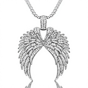 925 Silver Moissanite Gold Plated Luxury <b>Angel</b> <b>Wings</b> Pendant Necklace Long Chain <b>Jewelry</b> for Women Gift Party - Product Image 1