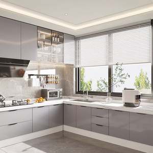 Ensemble complet d'armoires de cuisine modernes modulaires de luxe, style shaker, en marbre, verre, mélamine, importées de Chine, avec îlot de rangement - Product Image 2