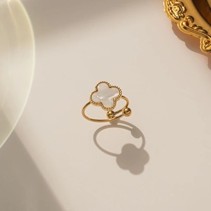 New Clover Glass Mother-of-Pearl Unisex <b>Adjustable</b> <b>Ring</b> Electroplated Niche Fresh Style Petite Design Sense Index Finger <b>Ring</b> - Product Image 3