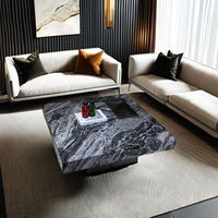 Table basse en travertin noir de luxe nordique avec acier inoxydable - Meuble essentiel chic pour le salon contemporain