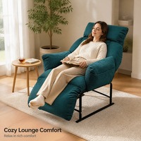 Fauteuil inclinable en velours côtelé, fauteuil de salon rembourré vert sarcelle avec repose-pieds, poche latérale, structure en métal noir, couleur, taille et logo personnalisables