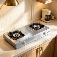 Kompor Gas Portabel untuk Dapur Rumah, Kompor Gas Stainless Steel untuk Luar Ruangan, Kompor Gas Meja 2 Tungku