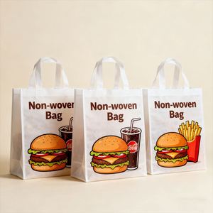 Bolsa de tela no tejida con estampado de pizza, pollo frito y limonada, para entrega de diversos alimentos en restaurantes y servicios de comida para llevar, moderna y de moda. - Product Image 2
