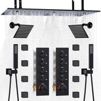 HOMEDEC Système de Douche Double Luxe Brossé pour Couples, Pluie 16x32 pouces, 2 Fonctions, Pommes de Douche Murales Latérales 6 pouces, Robinets Divertisseurs 4 Voies